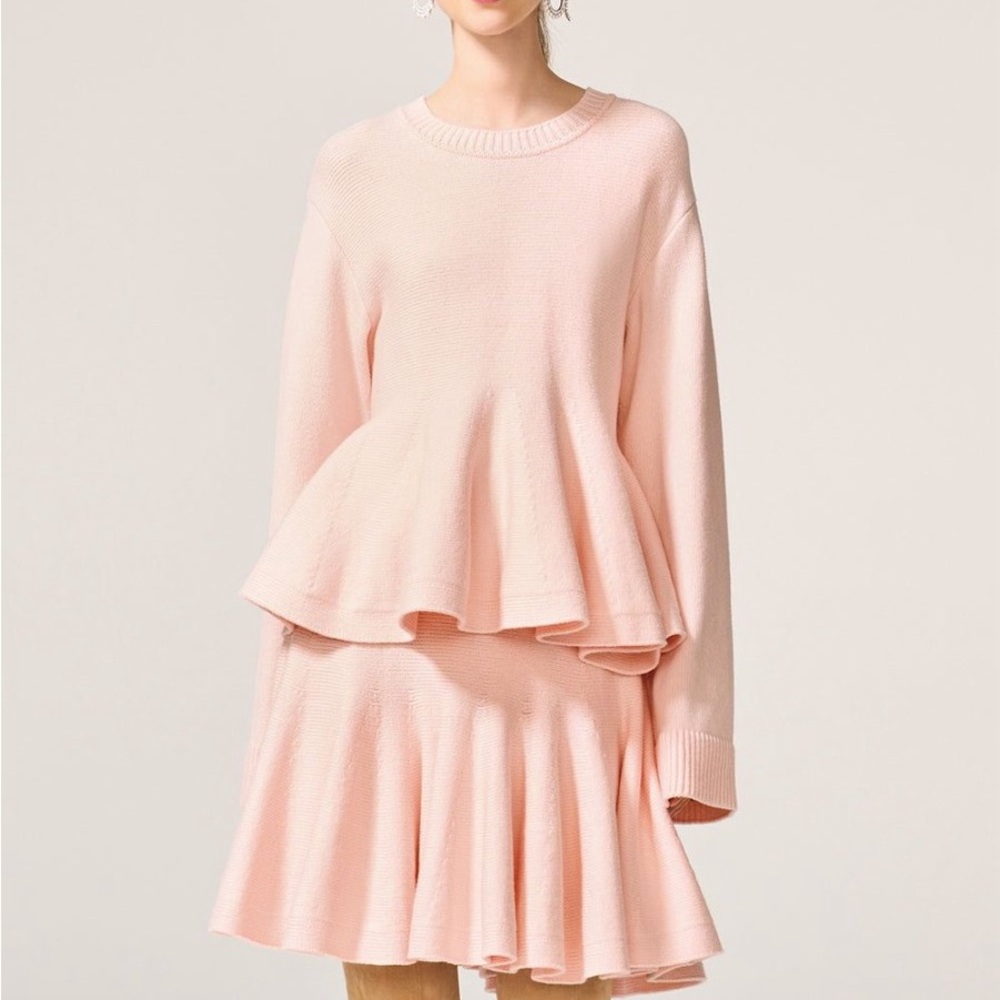 ADEAM Intermix “Wendy” pearl blush pink peplum sweater top XS S